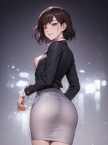 Thin woman in business suit gets gangbanged by her coworkers