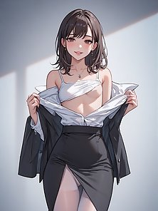Thin woman in business suit gets gangbanged by her coworkers