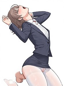 Thin woman in business suit gets gangbanged by her coworkers
