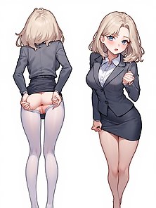 Thin woman in business suit gets gangbanged by her coworkers