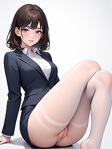 Thin woman in business suit gets gangbanged by her coworkers