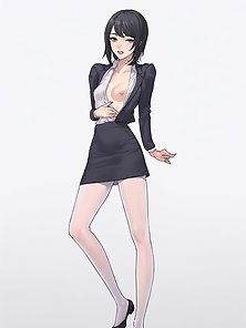 Thin woman in business suit gets gangbanged by her coworkers