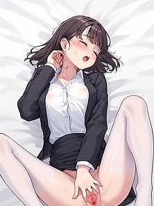 Thin woman in business suit gets gangbanged by her coworkers