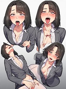 Thin woman in business suit gets gangbanged by her coworkers