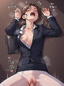 Thin woman in business suit gets gangbanged by her coworkers