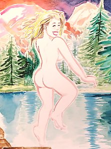 Sexy hand drawn paintings of beautiful blonde women