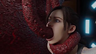 Into Space 1 - Resident Evil Claire double penetrated by tentacles