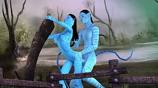 Sexy babe from Avatar gets her mouth fucked and her pussy drilled by big blue cock