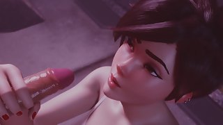 Overwatch Tracer gives 3D animated blowjob till cumshot