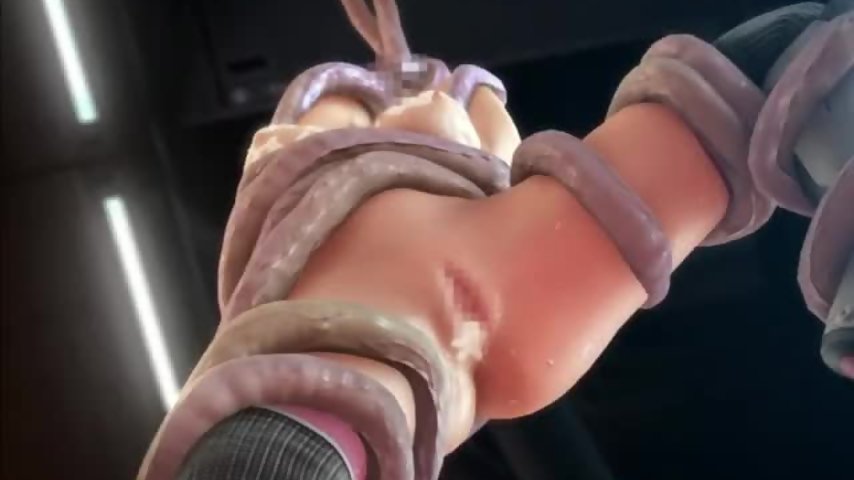 Scourge of the Evil - Animated girl with pink hair is bound up in the air by tentacles thumbnail