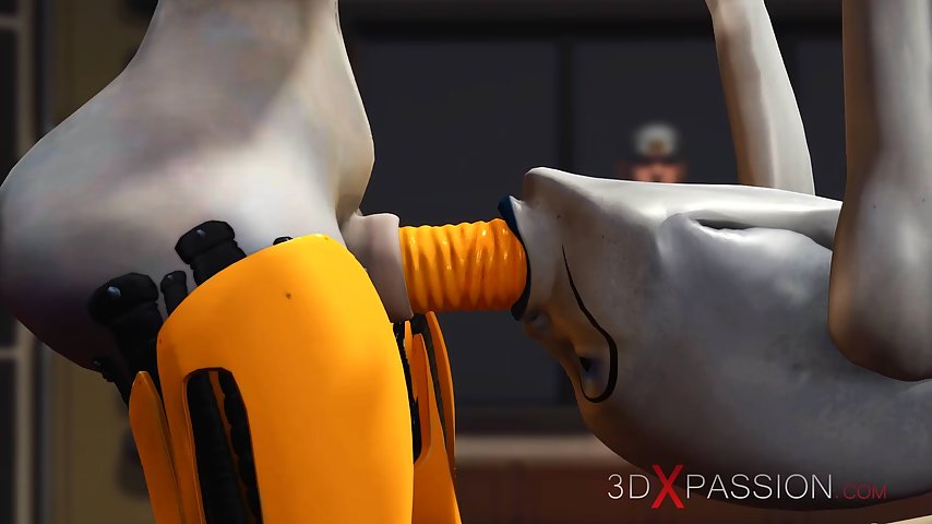 Futa sex robot face fucks a female alien in the sci-fi lab thumbnail