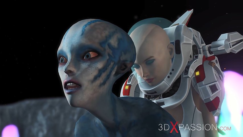 Hot sex on the exoplanet - An alien gets fucked by a spacewoman with strapon thumbnail