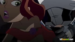 Horny cyborg decides to bang the hot cartoon redhead in both her holes