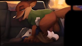 Bunny and fox from zootopia fuck in a hot car