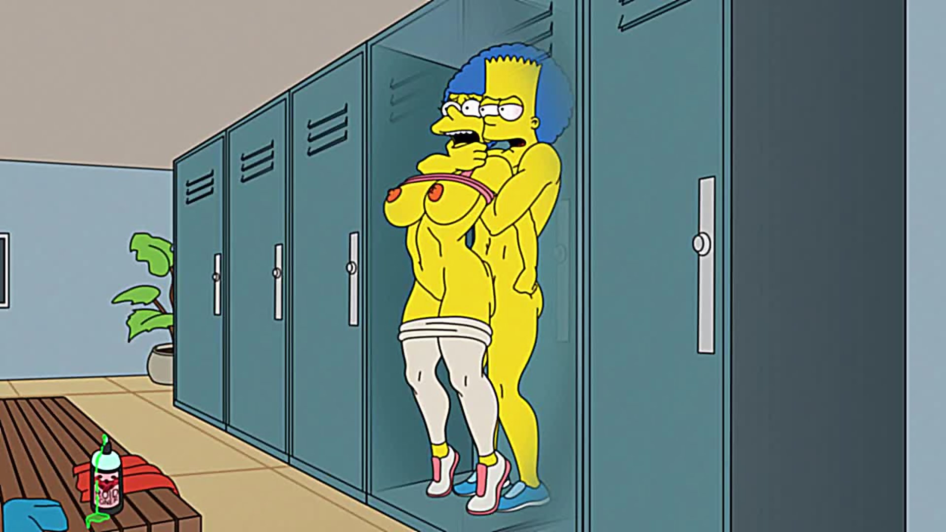 1920px x 1080px - Bart gives Marge Simpson a rough anal fuck in the locker room - Hentai City