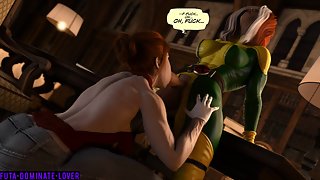 3d Animated Comic Futa Rogue fucks Xmen Jean Grey with big futa cock