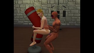 Sims 3D Porn - Teenage blonde virgin gets fucked by black guy at the gym