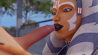 Ahsoka gives Anakin a blowjob to relieve his tensions