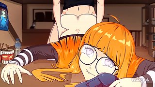 Persona 5 HeartSwitch - Nerdy gamer girl banged hard while playing VR game - cartoon porn