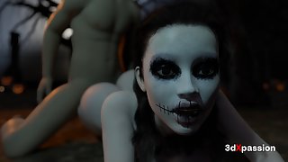 Pumpkin Patch Pleasure A Secret Fuck in the Graveyard - 3D cosplay sex and cumshot