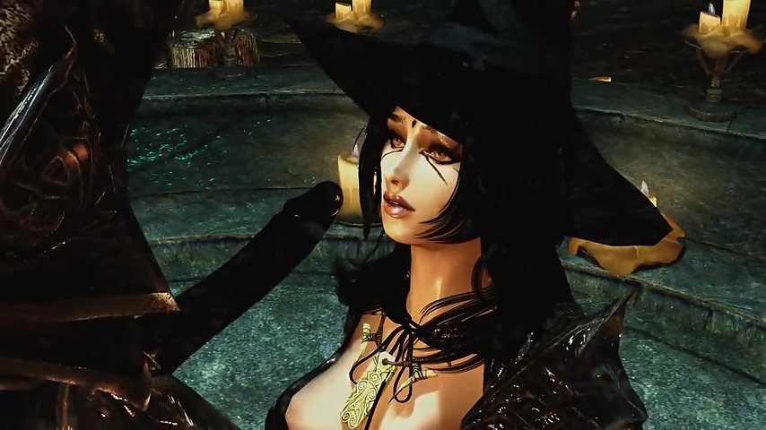 Pretty looking skyrim witch babe gets her mouth used for sex and facial thumbnail