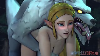 Zelda gets fucked by a big wolf while Link is away