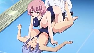 Time Stop at the School 4 - Hentai pervert fucks two swimsuit schoolgirls with time stop device