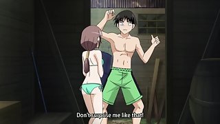 Teen dude fucks his busty japanese girlfriend while his horny neighbor spies on him