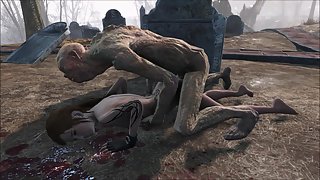 Fallout 4 Ghoul fucks petite teen rough in cemetery