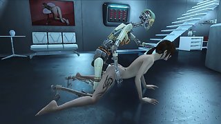 Fallout 4 robot uses two cocks to double penetrate petite slut