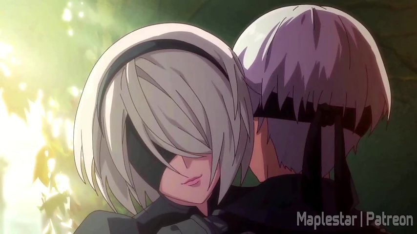 2B gives 9S a blowjob and then gets her smooth pussy creampied from the back thumbnail