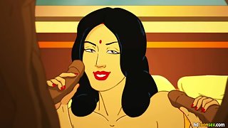 Savita Bhabhi - Busty mature cartoon indian woman sucks the dick of two young guys