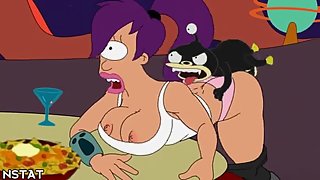 Amy from futurama rides on a cock in the middle of a party