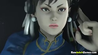 3D street fighter Chun Li loses a match and then gets strapon fucked