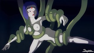 Teen Titans Beast Boy double penetratres Raven with tentacles and big dicks