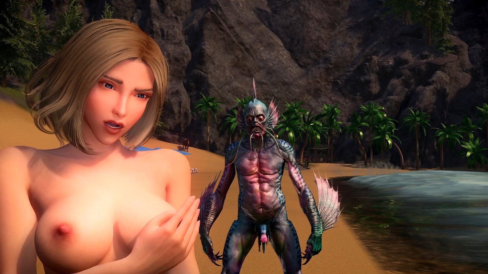 It came from the Sea - Deep Ones attack hot blonde in 3d monster porn  threesome - Hentai City