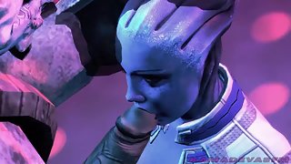 Monster from Mass Effect with a big dick face fucks a hottie while her friends watch