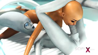 Futa alien face fucks bald human girl in scifi lab