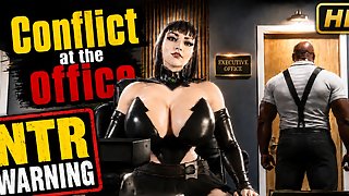 Conflict at the Office - Husband watches through keyhole while busty wife is face fucked