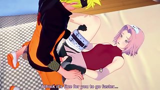 Naruto slides his cock into Sakura's tight ninja pussy